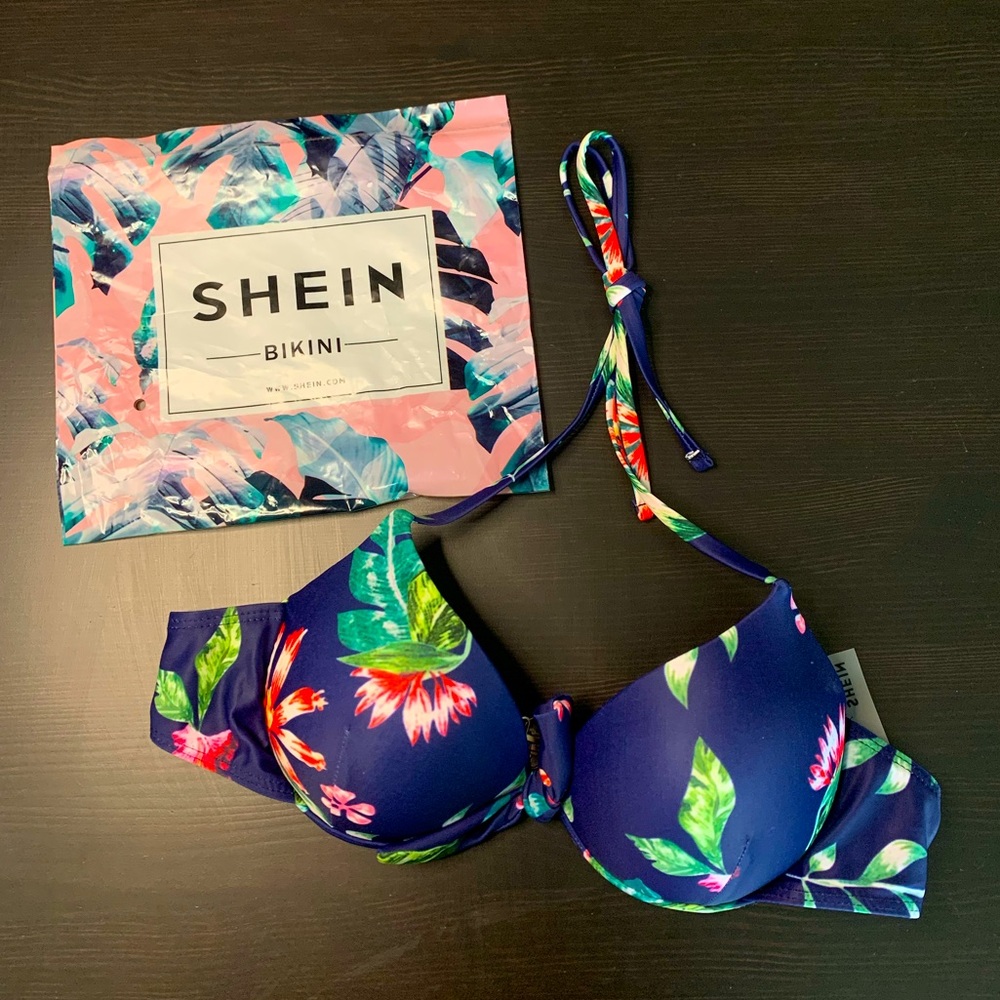 NWT SHEIN Tropical Print Halter Bikini Top